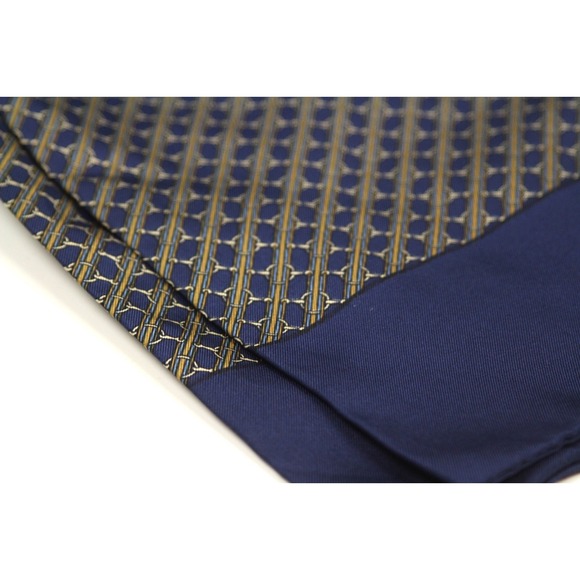 HERMES Men Necktie Ascot Tie‎ Cravat Navy Silk